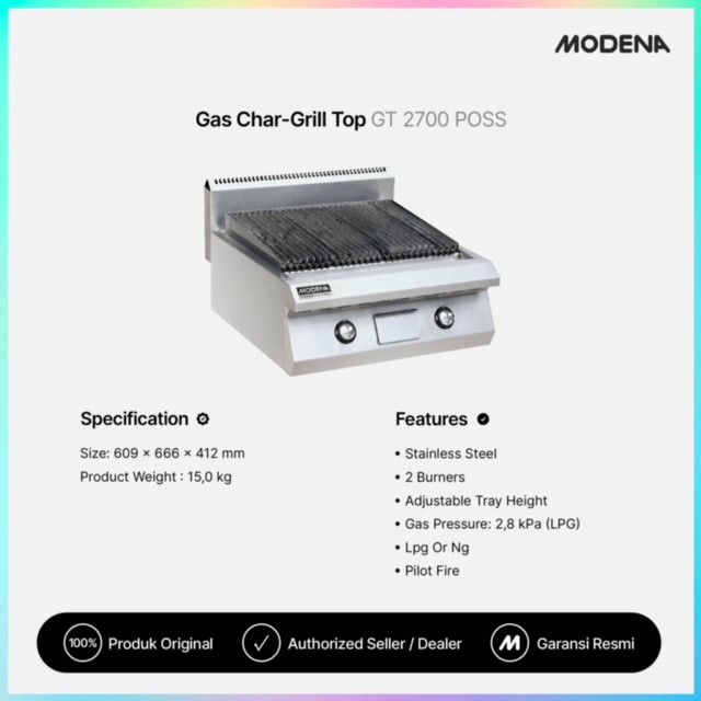 Modena Gas Char Gril Top ( Lava Rock ) Pemanggang Daging GT 2700 POSS