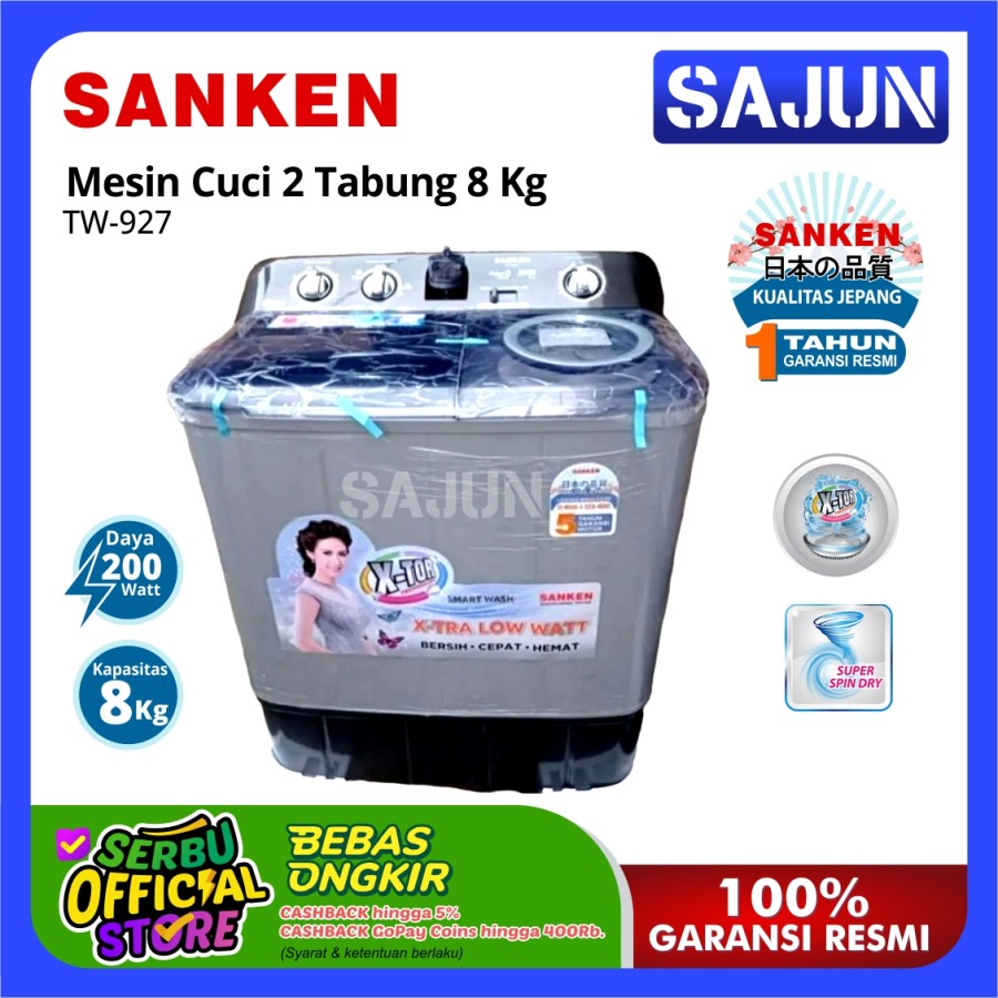 Sanken Mesin Cuci 2 Tabung 8KG TW-927 HGY / TW927