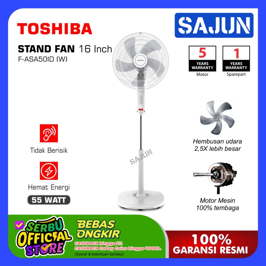Toshiba Kipas Angin Berdiri 16 Inch F-ASA50ID(W) Stand Fan Air Boost