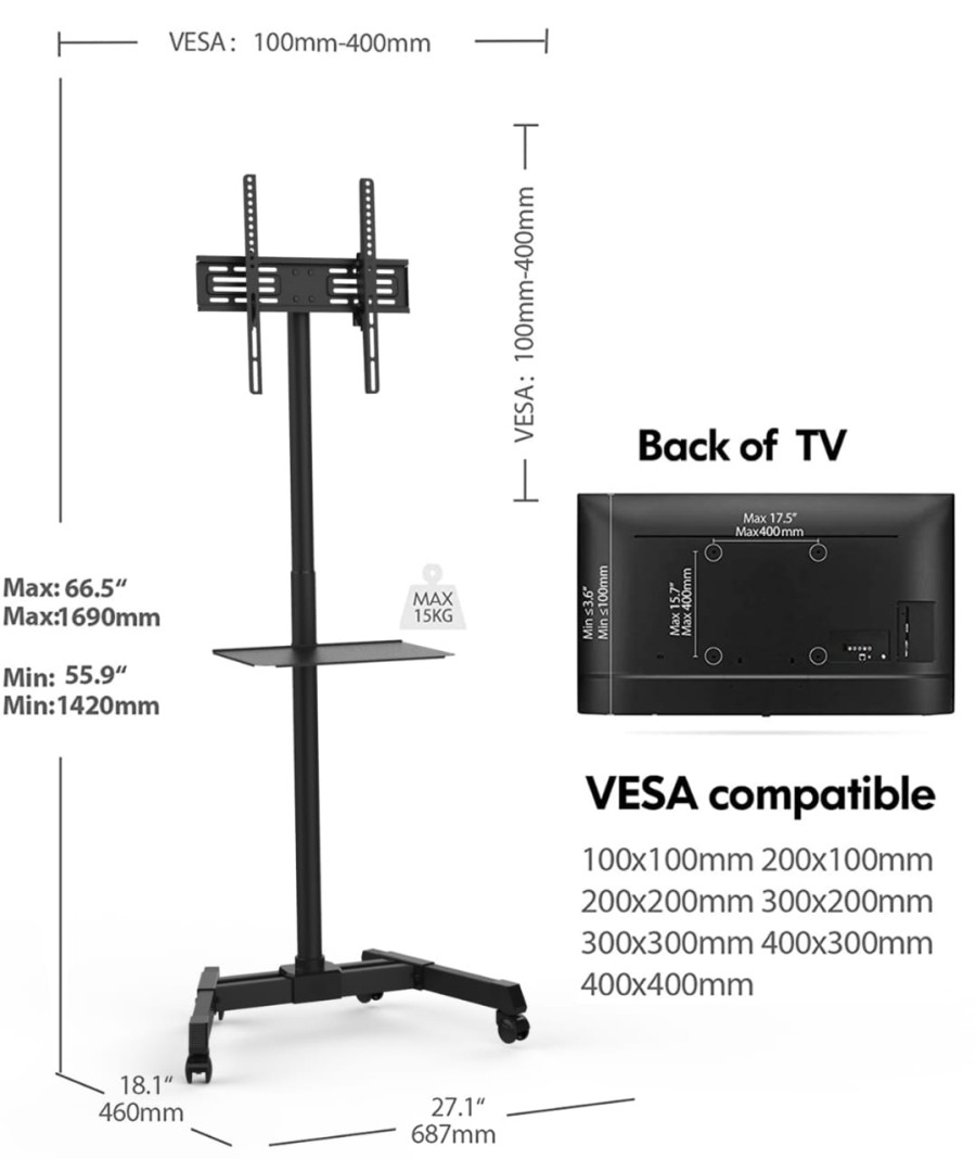 FITUEYES Bracket Mobile TV Stand for LED TV 23-60 Inch TC-R12MB