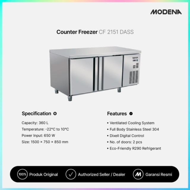 Modena Kulkas Pendingin Freezer 360L / Undercounter 150cm CF 2151 DASS
