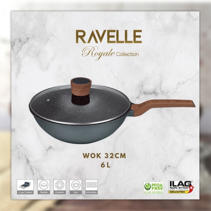 RAVELLE ROYALE Wok Pan 32 Cm With LId Wajan dengan Tutup