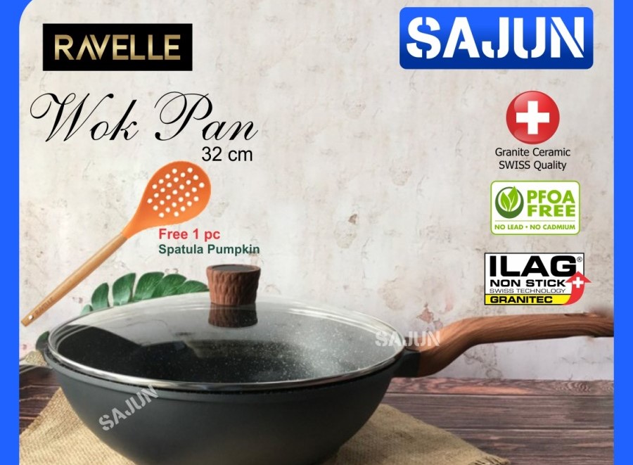 RAVELLE ROYALE Wok Pan 32 Cm With LId Wajan dengan Tutup