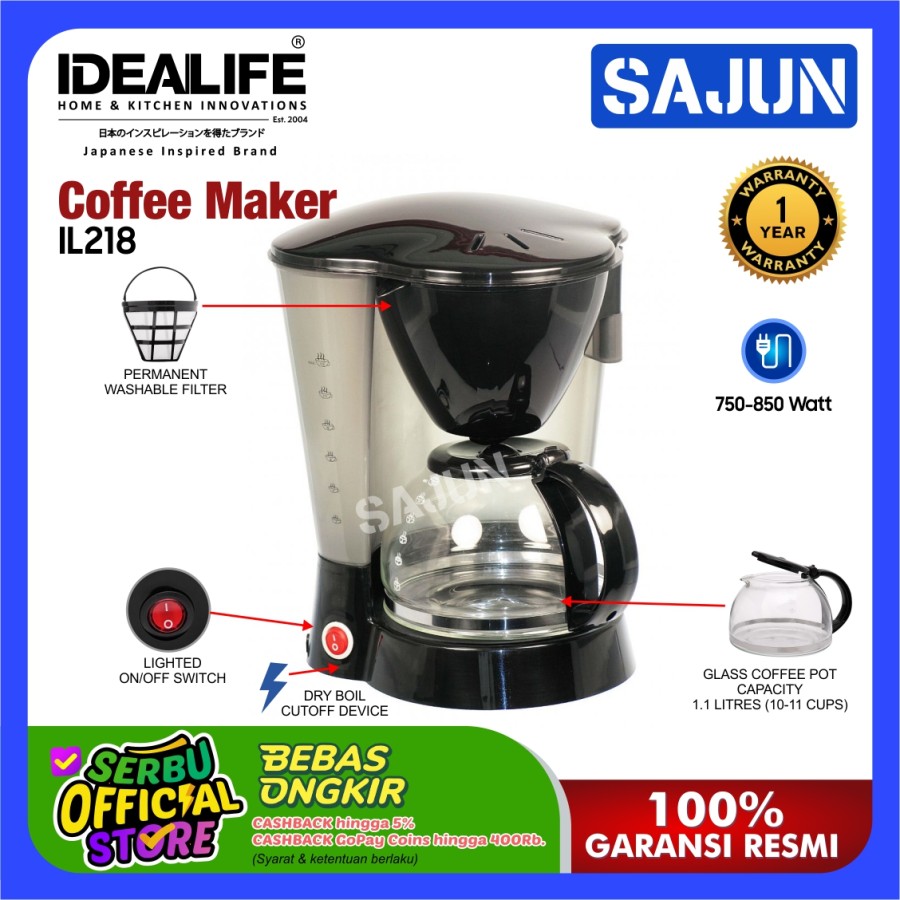 IDEALIFE Coffee Maker 1.1 Ltr IL218 Mesin Pembuat Kopi IL-218