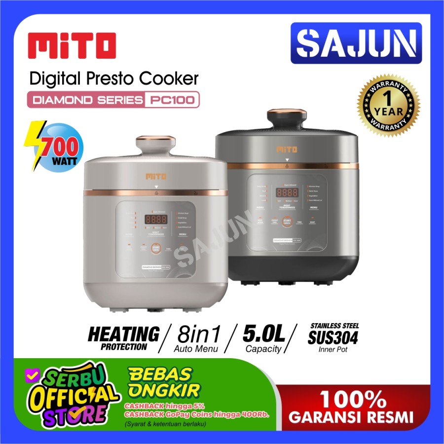 Mito Presto Cooker Digital Diamond Series 5 Liter PC-100 / PC100 - GREY