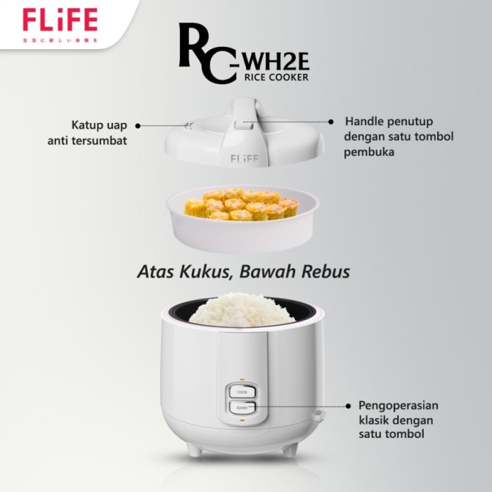 FLIFE Rice Cooker RC-WH2E Penanak Nasi Electric 2 Liter 3D RCWH2E