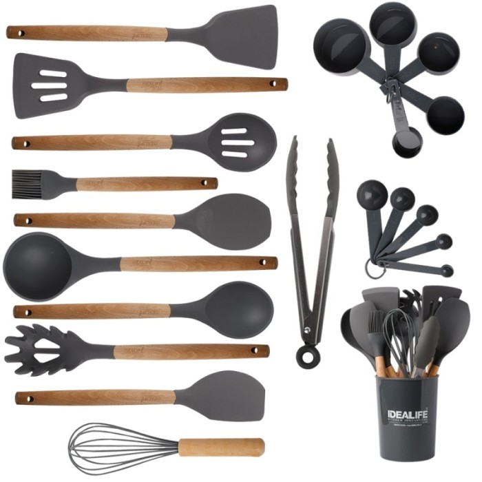 IDEALIFE Kitchen Utensils Spatula Sodet Tools Silicone & Beech IL-172A