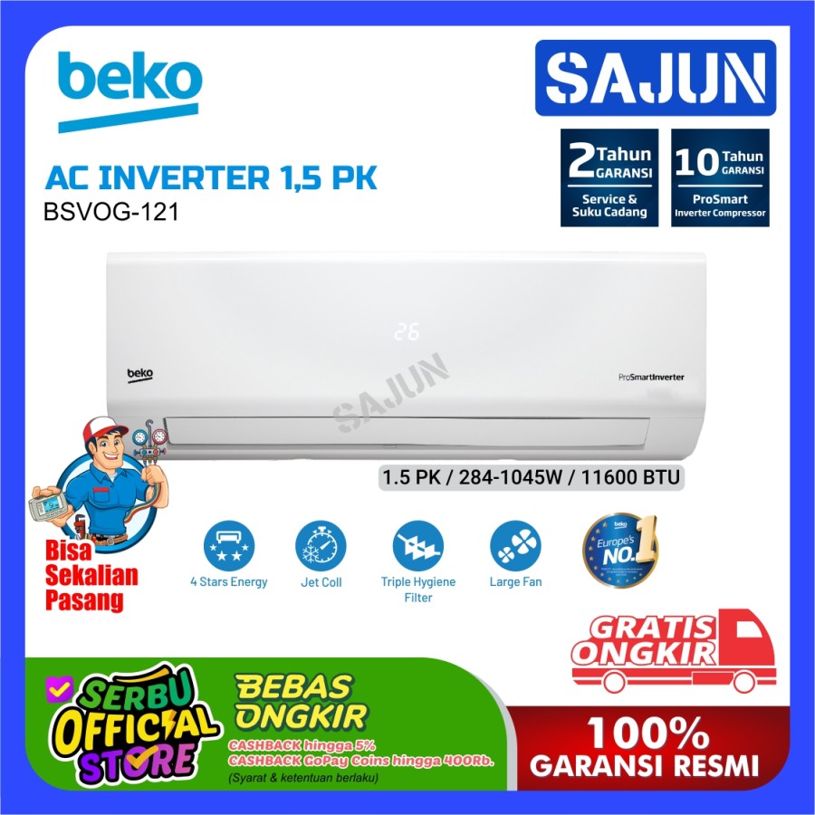 Beko AC Inverter 1.5 PK BSVOG-121 Air Conditioner Self Clean BSVOG-120
