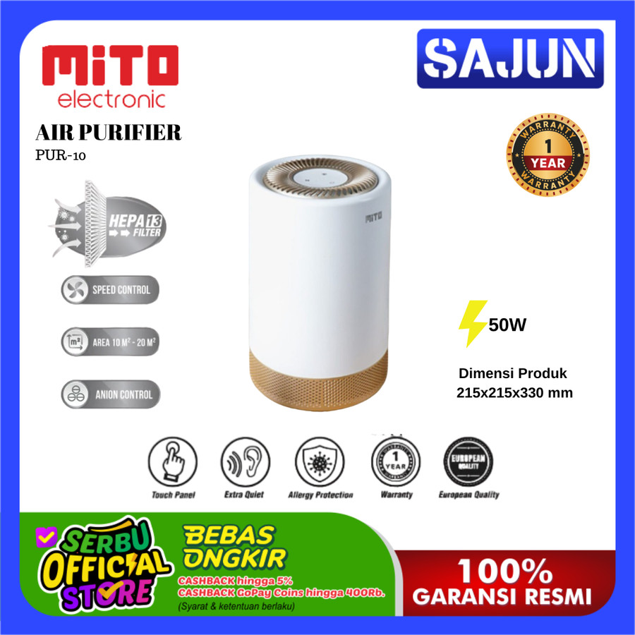 Mito Air Purifier PUR-10 HEPA13 Filter Pembersih Udara Sinar UV PUR10
