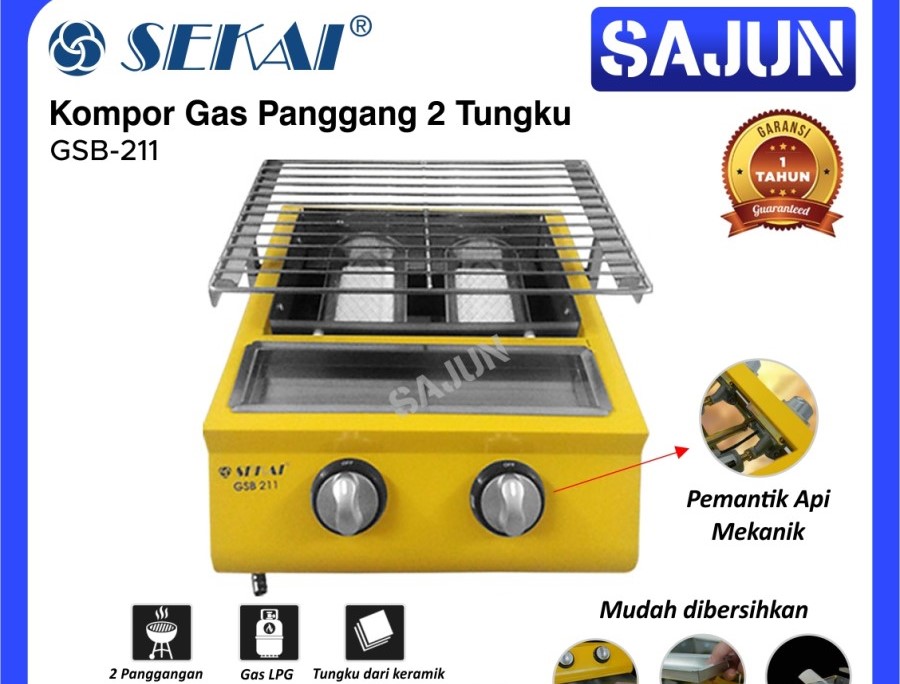 SEKAI Kompor Gas Panggang / BBQ 2 Tungku Steak Sosis GSB211 / GSB 211