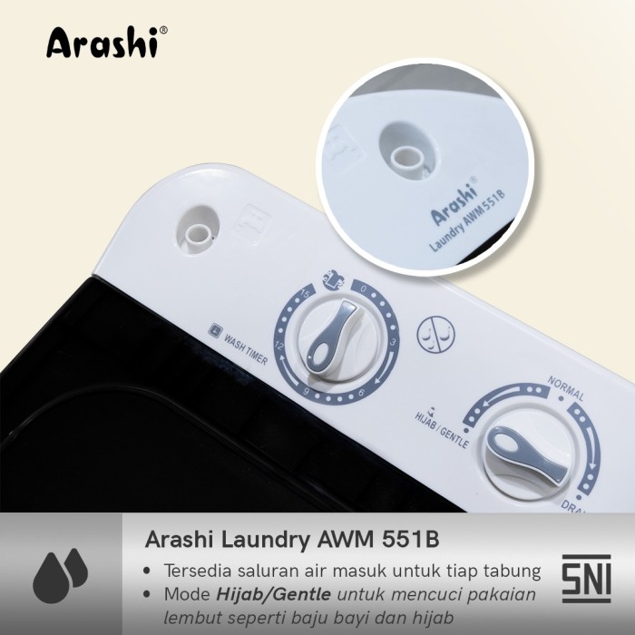 Arashi Laundry AWM-551B Mesin Cuci Mini 2 Tabung 5.5 KG AWM551B