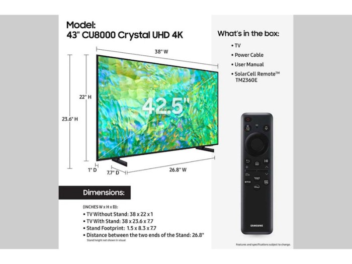 Samsung 43CU8000 Smart TV 43 Inch Crystal UHD 4K UA43CU8000KXXD