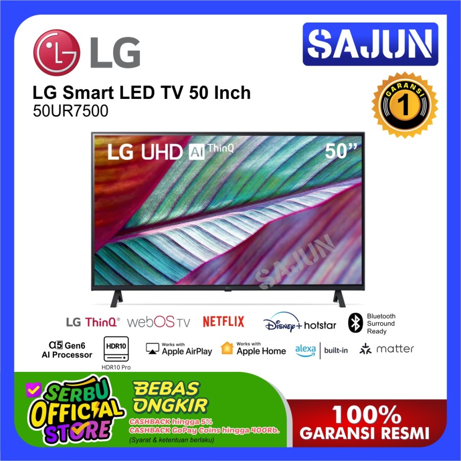 LG 50UR7500 Smart TV LED 4K UHD AI ThinQ TV 50 Inch 50UR7500PSC
