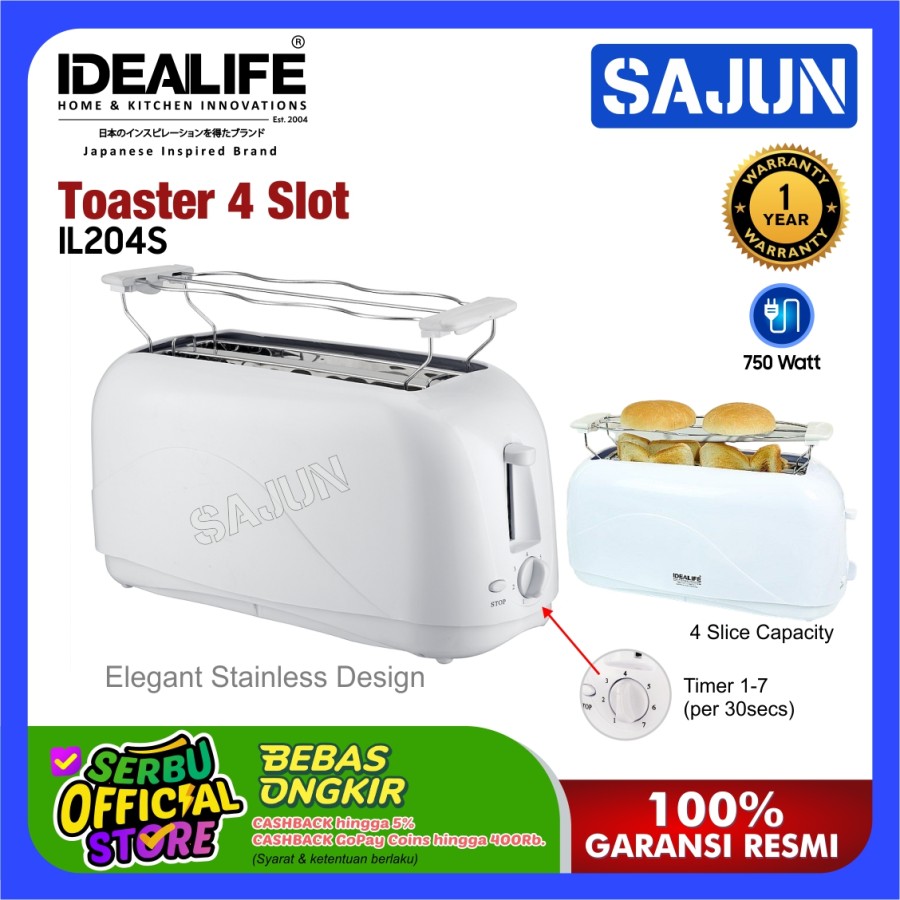 IDEALIFE Toaster Pemanggang Roti 4 Slice IL204S / IL-204S
