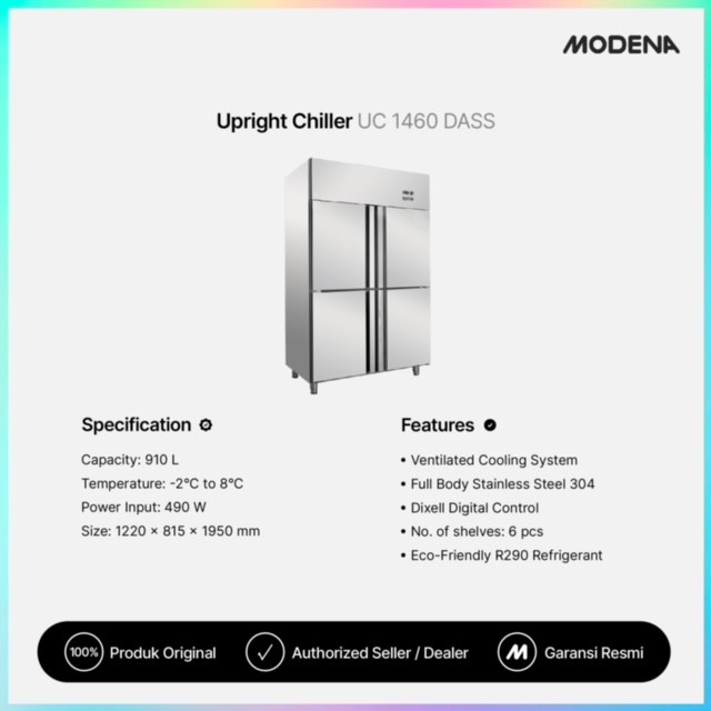 Modena Upright Chiller 4 Door 910L UC 1460 DASS Kulkas Dapur Stainless