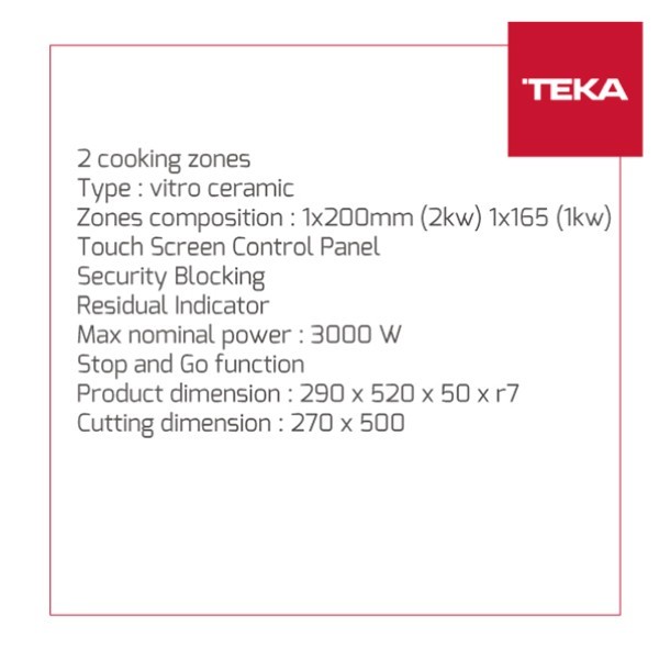 Teka Kompor Listrik Vitroceramic Ve 2 Electric Frameless Built in 30cm