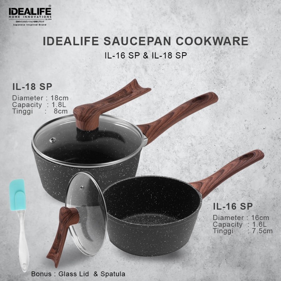 IDEALIFE Saucepan Cookware- Panci Saos 16 cm / 18 cm IL-16SP / IL-18SP