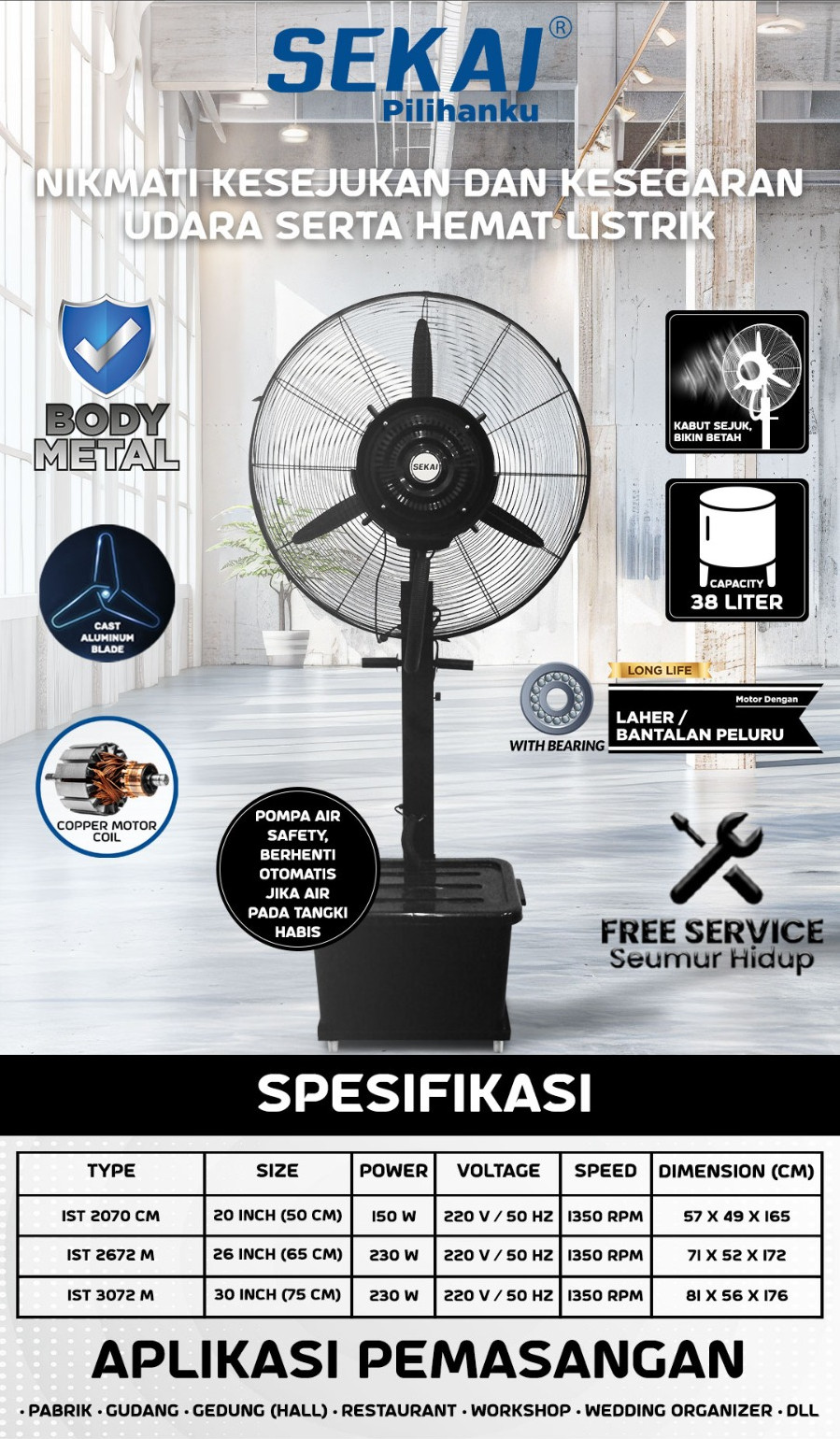 Sekai Kipas Angin Berdiri Tornado ( IST2070CM / IST2672M / IST3072M ) Kipas Angin Tumpu Misty/Kabut Industri ( 20 Inch / 26 Inch / 30 Inch ) - ( IST 2070 CM / ST 2672 M / IST 3072 M )