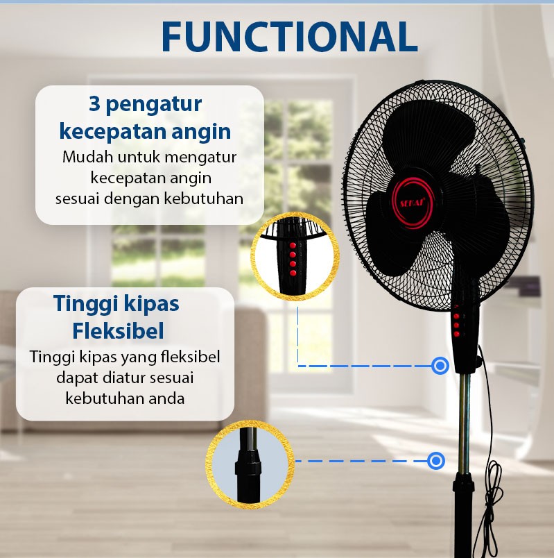 SEKAI Stand Fan 16 Inch SFN1620 Kipas Angin Tumpu SFN 1620 - Black Red