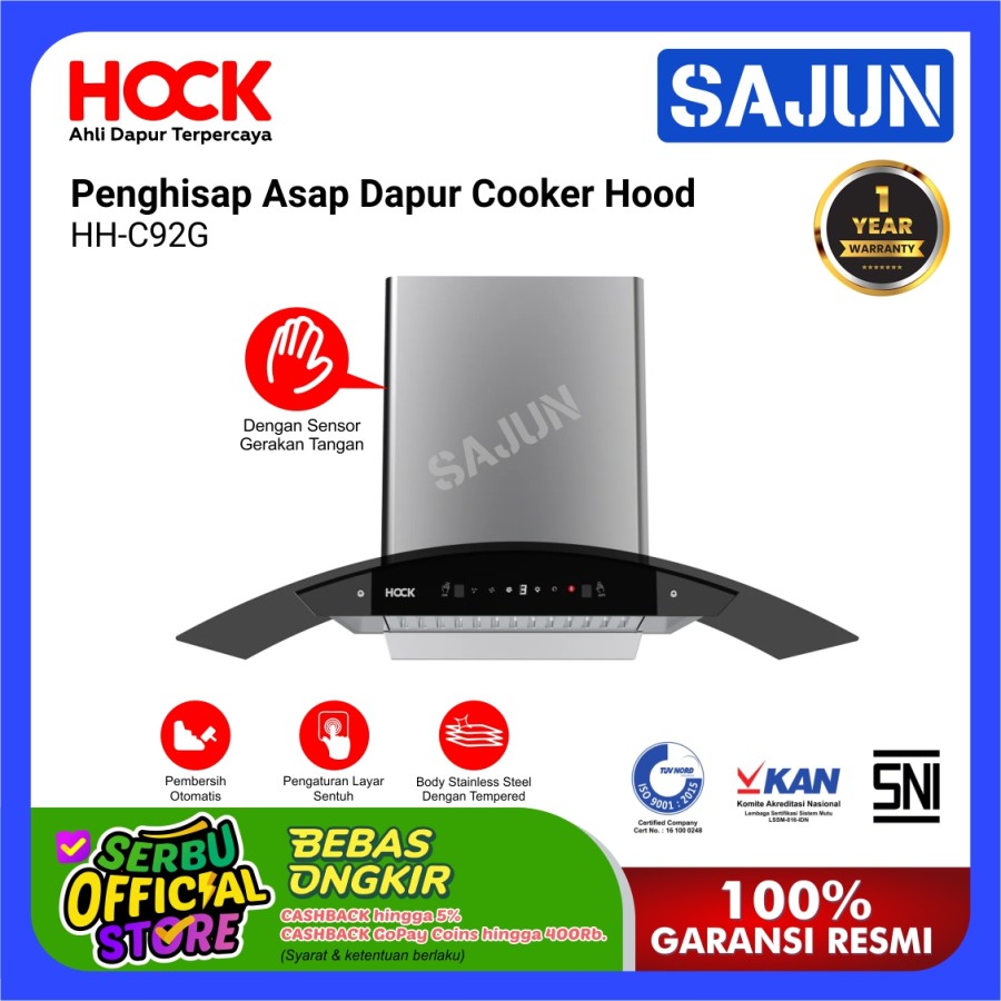 Hock Cooker Hood Penghisap Asap Dapur Tipe Chimney HH-C92G