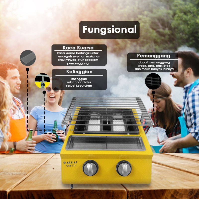 SEKAI Kompor Gas Panggang / BBQ 2 Tungku Steak Sosis GSB211 / GSB 211