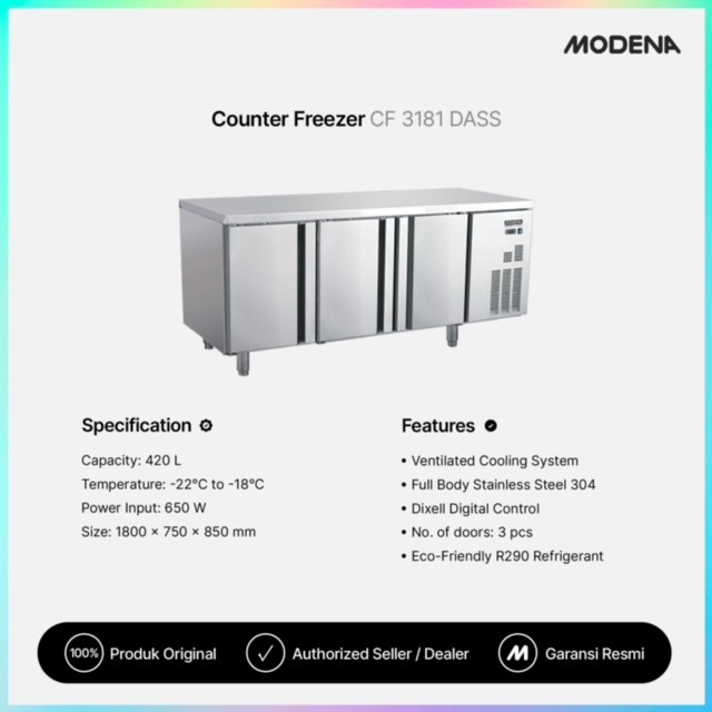 Modena Kulkas Pendingin Freezer 420L / Undercounter 180cm CF 3181 DASS