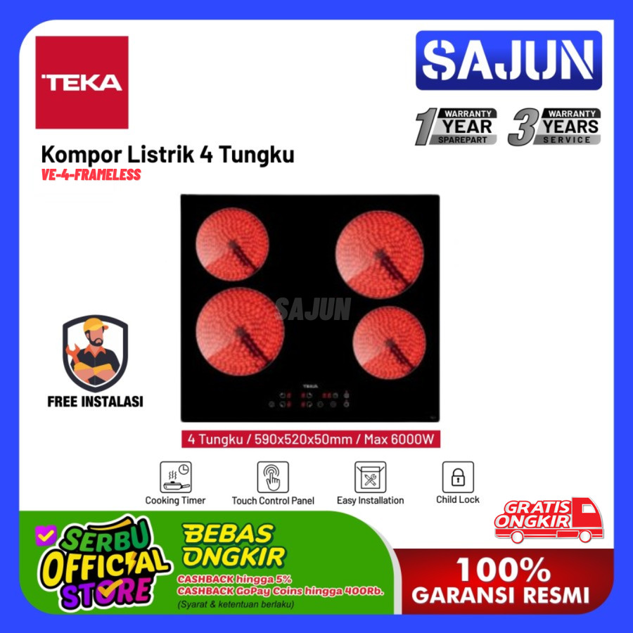 Teka Kompor Tanam Listrik Vitro Ceramic VE-4-Frameless (60 cm)