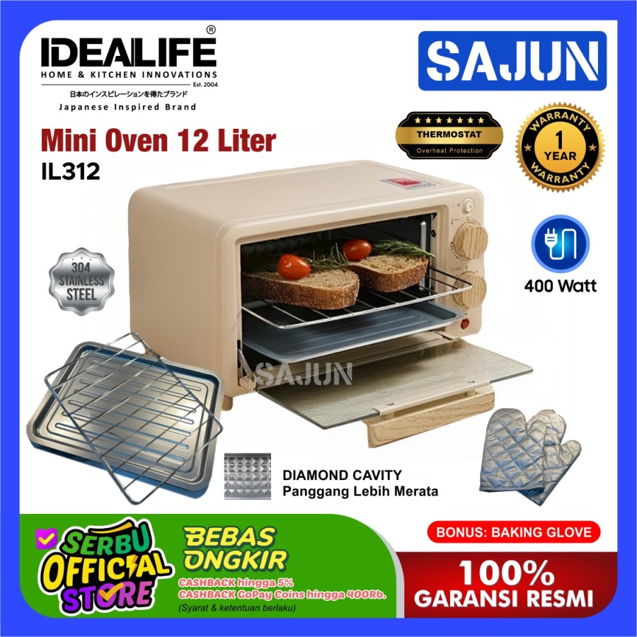 IDEALIFE Mini Oven 12Ltr IL312 Toaster Pemanggang IL-312