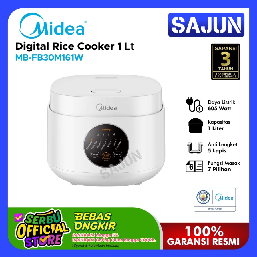 Midea Digital Rice Cooker 1L - MB-FB30M161W - 5 Layer and 7 Preset Menu