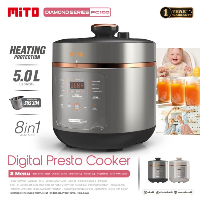 Mito Presto Cooker Digital Diamond Series 5 Liter PC-100 / PC100 - GREY