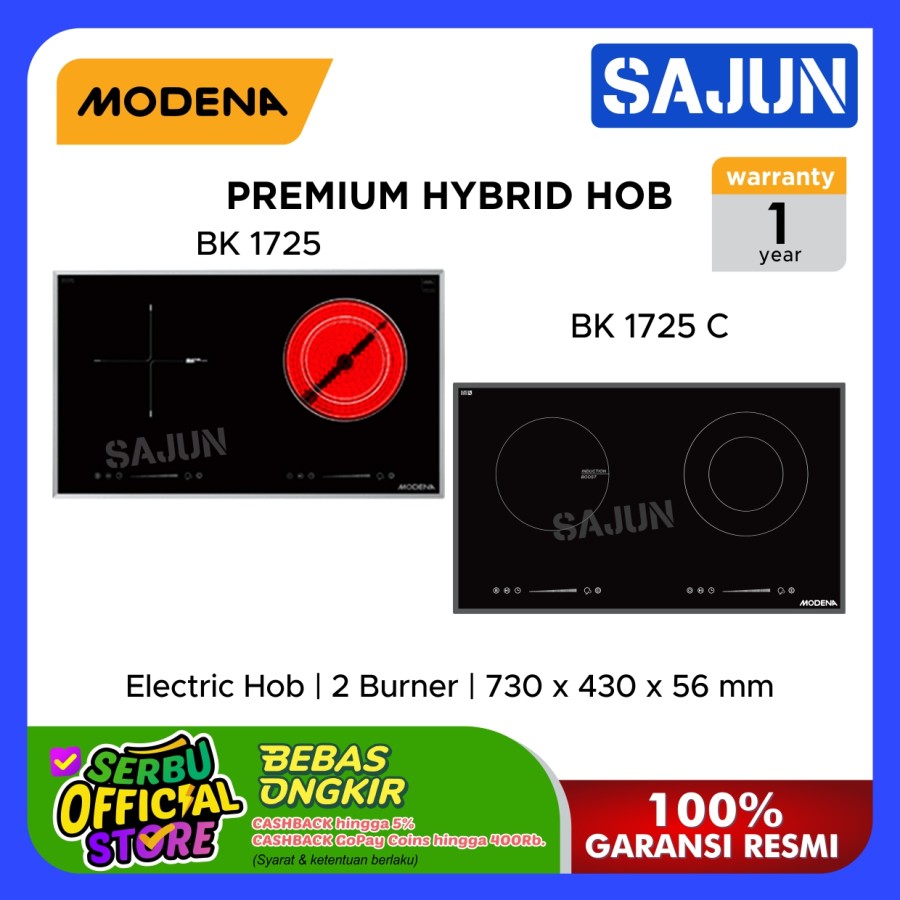 Modena Kompor Listrik Tanam Hybrid 2 Tungku BK1725C