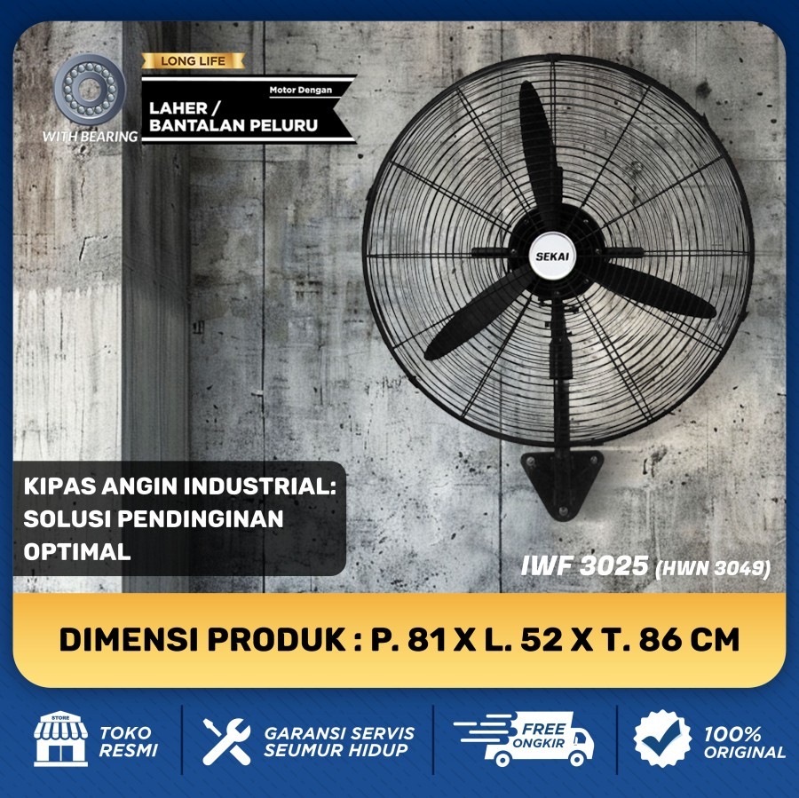 Sekai Kipas Angin Dinding Tornado / Kipas Angin Industri Alumunium 20 Inch / 26 Inch / 30 Inch - IWF 2025 / IWF 2625 / IWF 3025 - 30 Inch