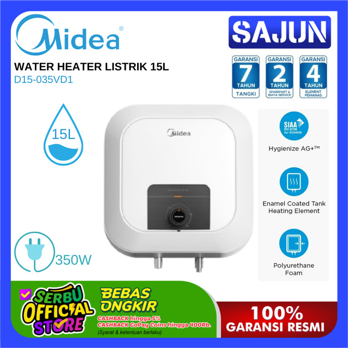 Midea Electric Water Heater 15 Liter D15-035VD1 Pemanas Air Listrik - 200 Watt