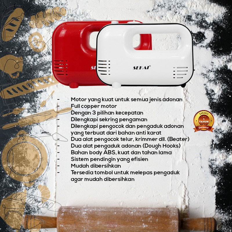 SEKAI Hand Mixer MX680H Mixer Tangan 170W MX 680H - Merah
