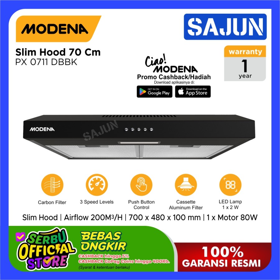 Modena Cooker Hood Slim 70 cm PX 0711 DBBK