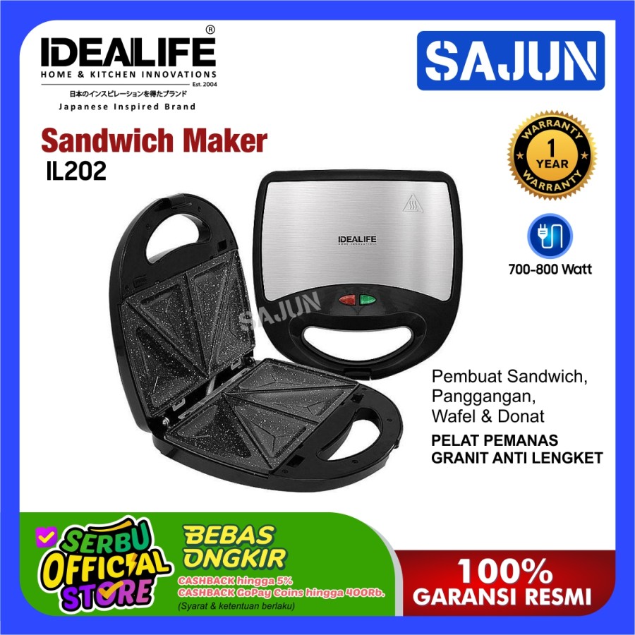 IDEALIFE 4in1 Sandwich Maker Toaster Pemanggang Roti IL-202 / IL202