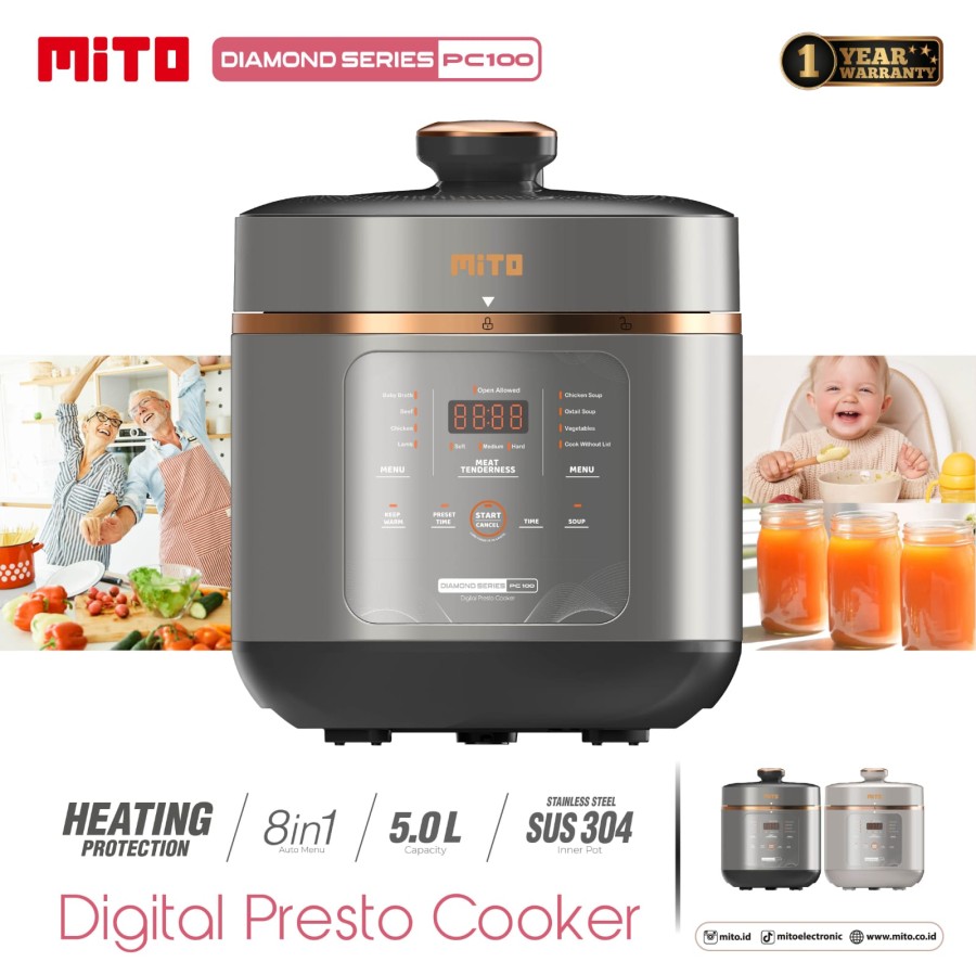 Mito Presto Cooker Digital Diamond Series 5 Liter PC-100 / PC100 - GREY