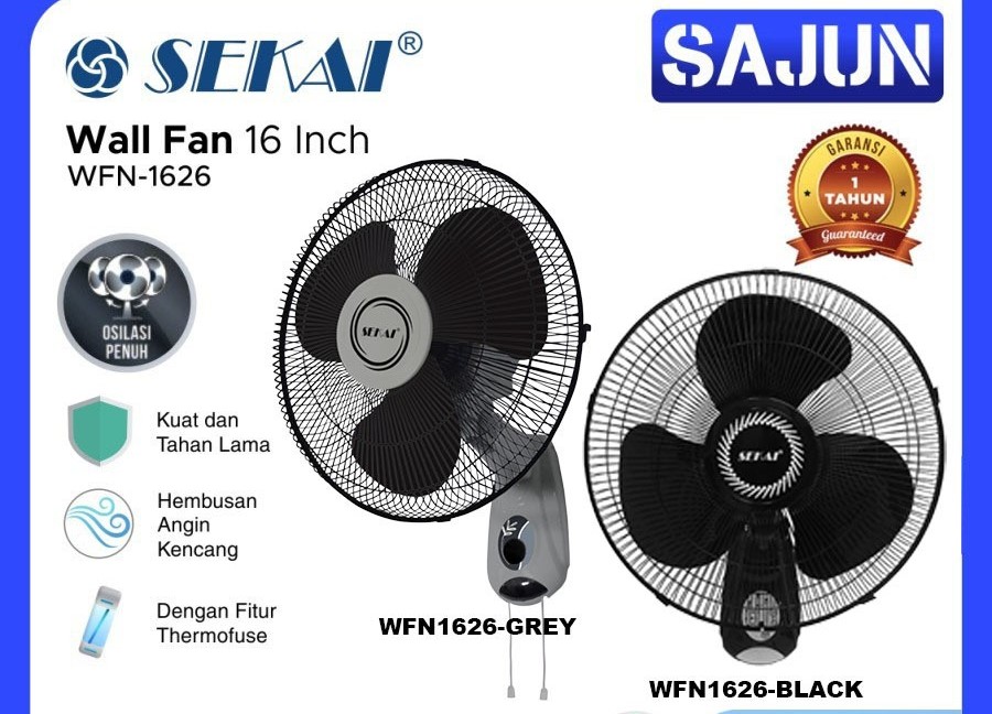 SEKAI Wall Fan 16 Inch WFN1626 Kipas Dinding WFN 1626 - Hitam