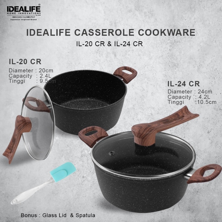 IDEALIFE Casserole Cookware 20 cm / 24 cm Panci IL-20CR / IL-24CR