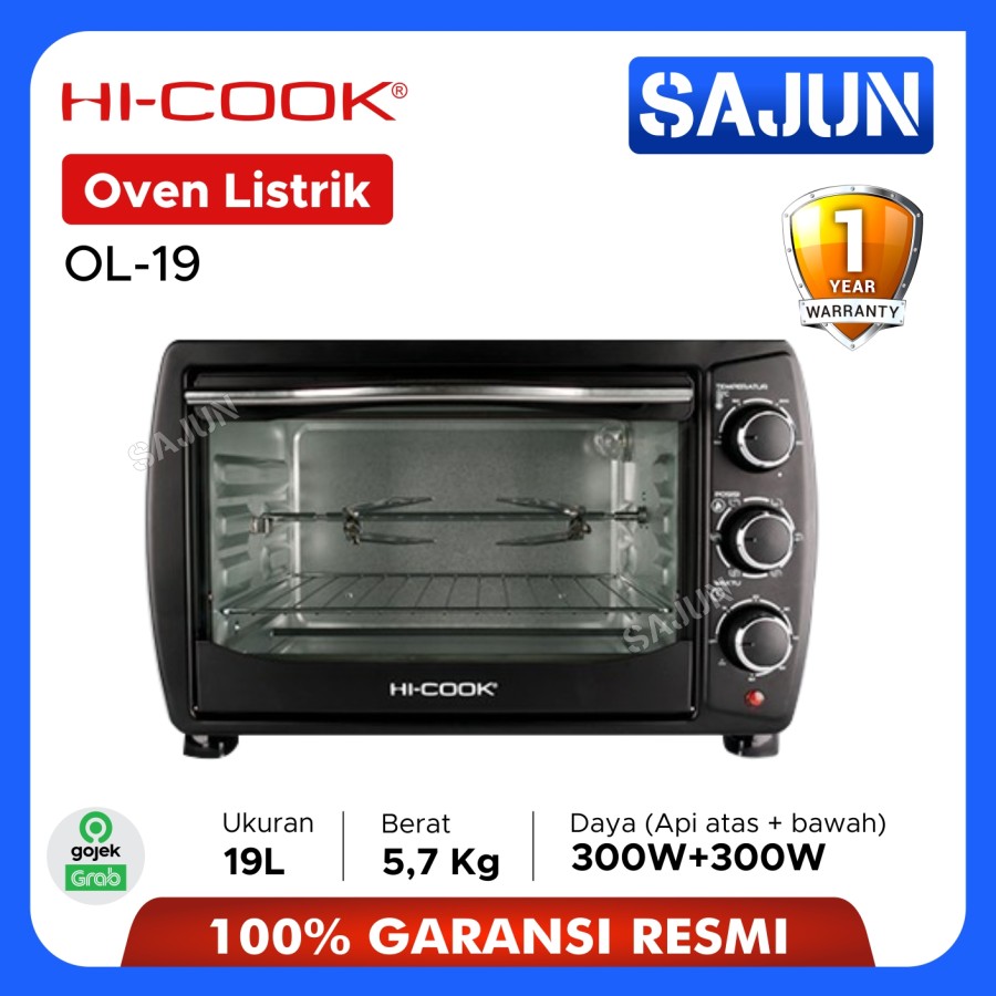 HI-Cook OL-19 Oven Listrik 19 Liter Serbaguna Low Watt OL 19 Rotiserie