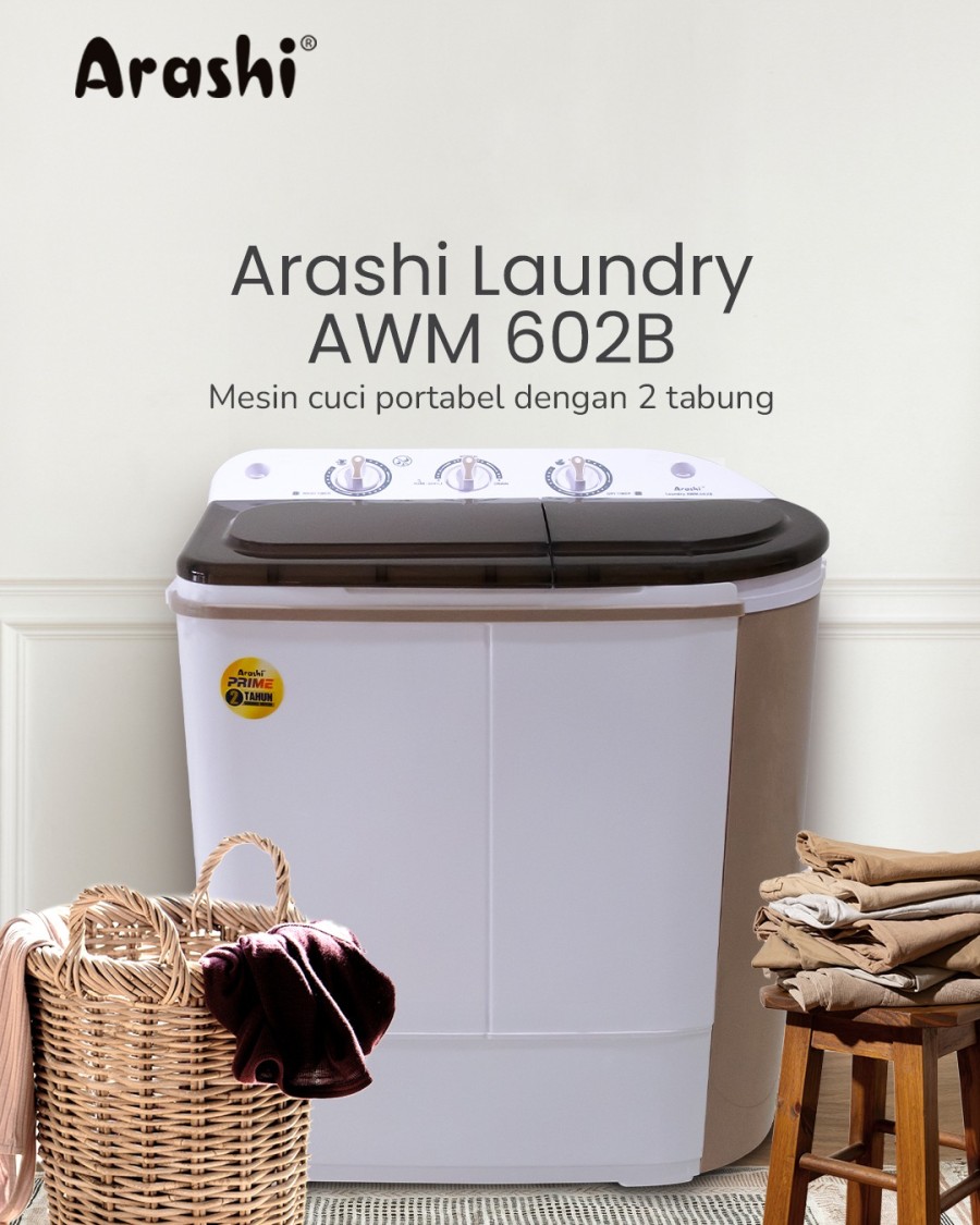 Arashi Laundry AWM-551B Mesin Cuci Mini 2 Tabung 5.5 KG AWM551B