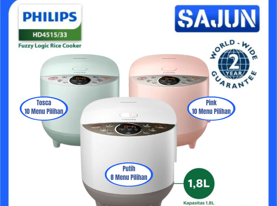 Philips HD4515 Rice Cooker Digital 1.8 Liter Fuzzy Logic HD-4515 /33 - Merah