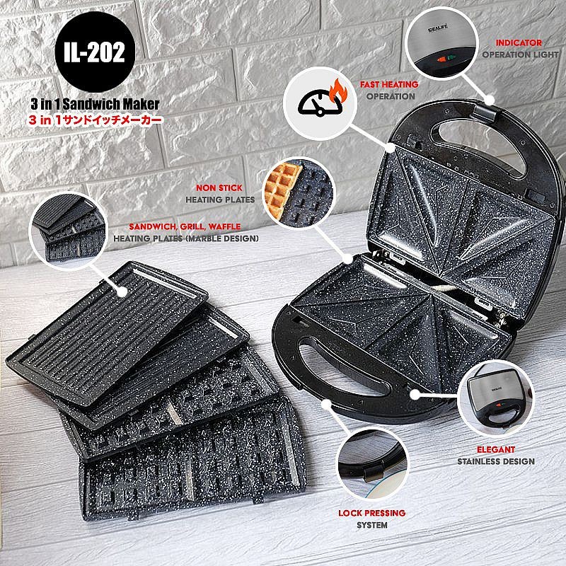 IDEALIFE 4in1 Sandwich Maker Toaster Pemanggang Roti IL-202 / IL202