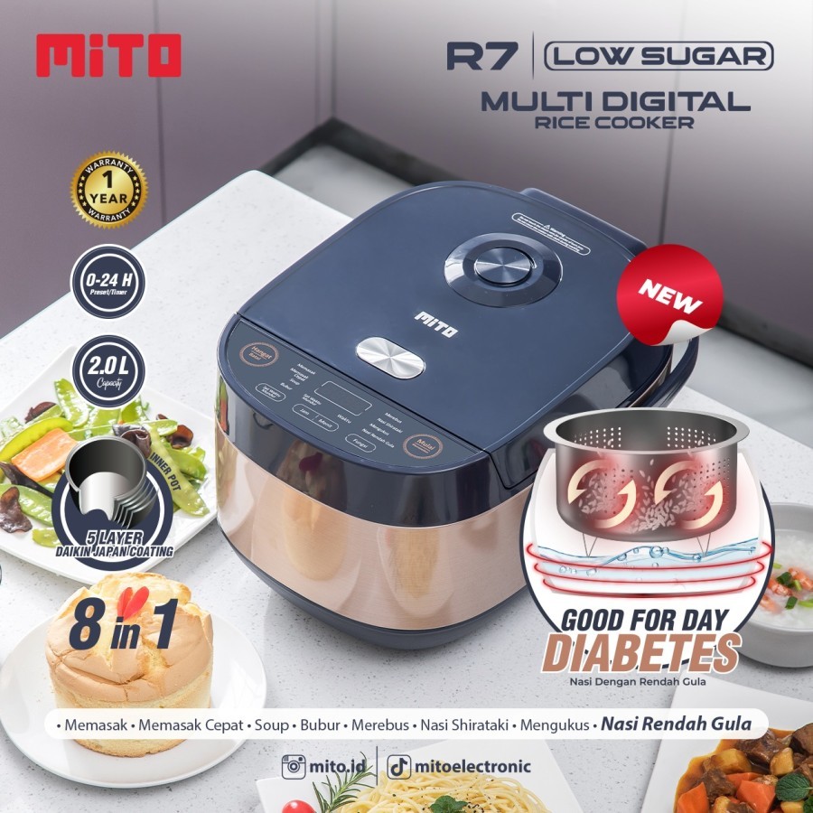Mito R7 GLOW Multi Digital Rice Cooker 2 Liter 8 in 1 Menu - R7 Low Sugar