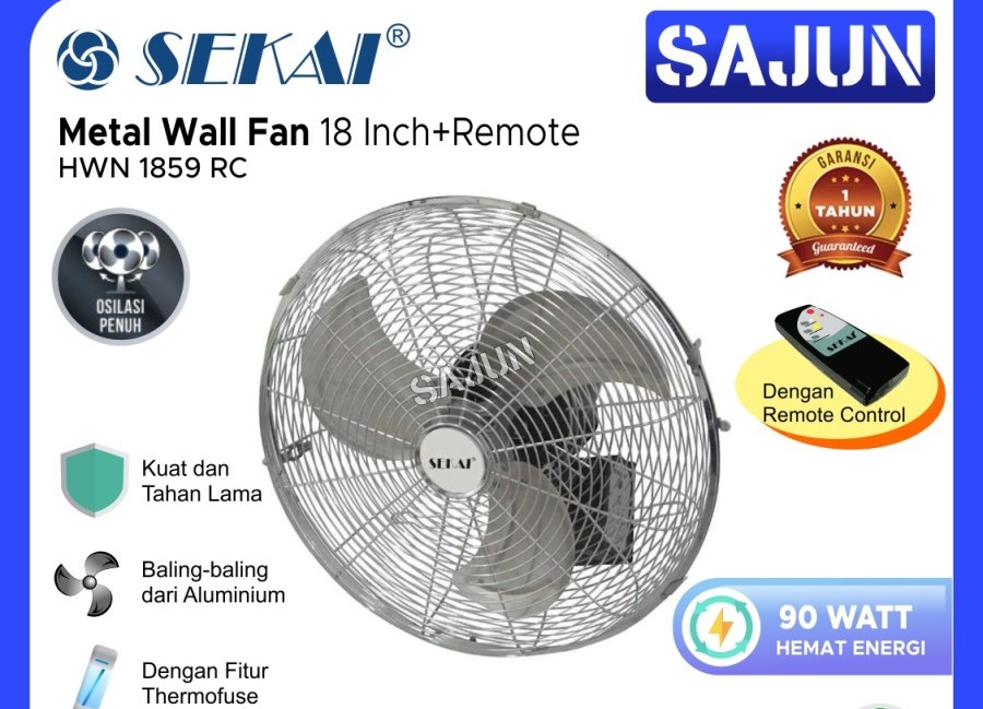 SEKAI Wall Fan 18 Inch HWN1859RC Kipas Angin Dinding Remote HWN-1859RC