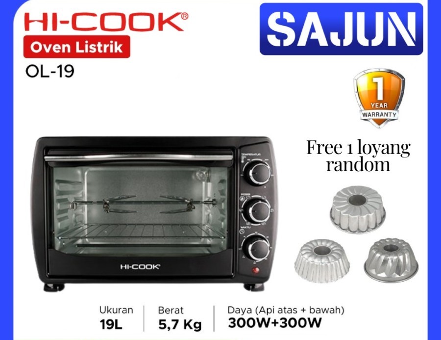 HI-Cook OL-19 Oven Listrik 19 Liter Serbaguna Low Watt OL 19 Rotiserie