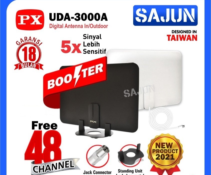 Antena TV Dinding Digital Analog Indoor DVB T2 + Booster PX UDA-3000A