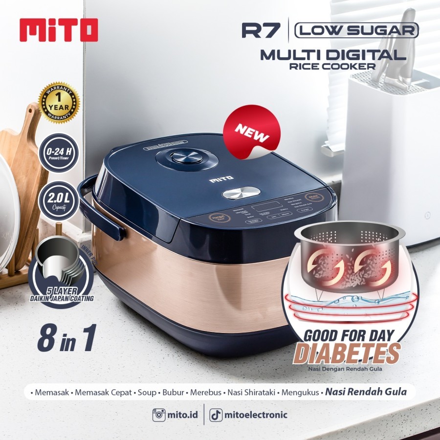 Mito R7 GLOW Multi Digital Rice Cooker 2 Liter 8 in 1 Menu - R7 Low Sugar