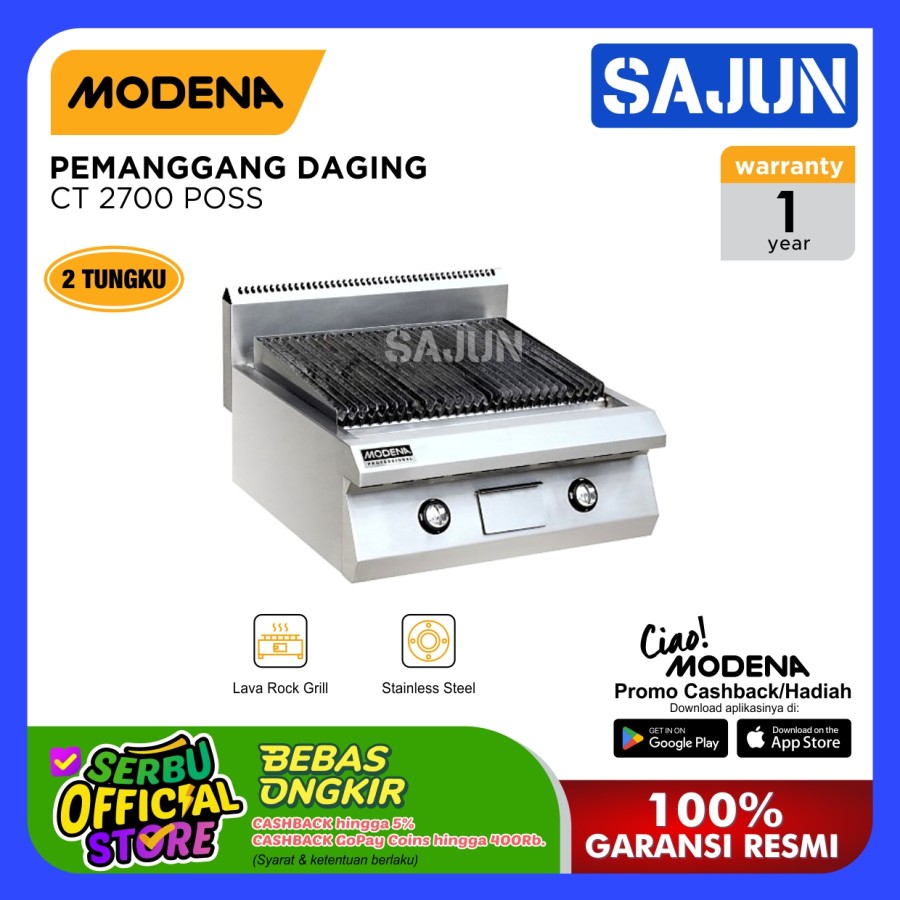 Modena Gas Char Gril Top ( Lava Rock ) Pemanggang Daging GT 2700 POSS