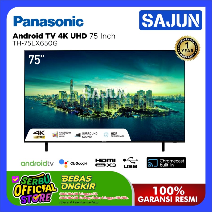 Panasonic TV Android 75 Inch TH-75LX650G Smart TV LED 4K HDR Digital